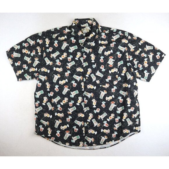NATURAL ISSUE - MEN'S BLACK MIXED DRINK PRINT SHORT SLEEVE BUTTON-UP SHIRT - XXL - Picture 1 of 4